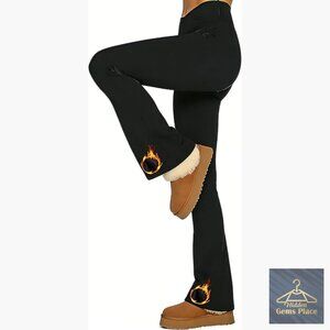 Fleece Lined Flare Leggings High Waist Tummy Control Thermal Yoga Pants
